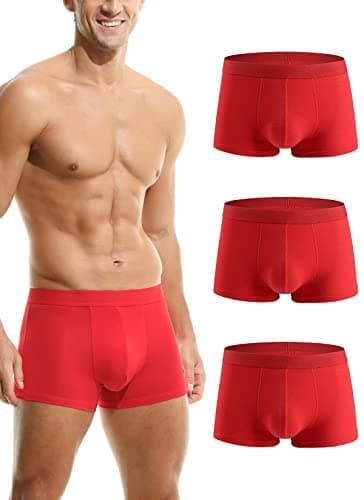 Image of HOEREV Men's Bamboo Fibre Boxer Shorts Trunks Underwear, Pack of 3, M, 3red