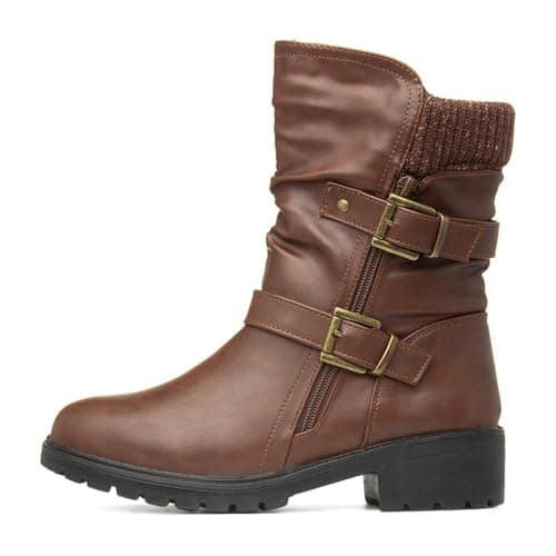 Image of Lilley Womens Brown Block Heel Buckle Calf Boot - Size 3 UK - Brown