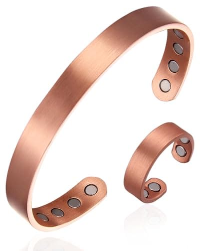 Image of MagEnergy Copper Bracelet for Men and Women 99.9% Pure Copper Bangle Adjustable with 8 Magnets (Bracelet&Ring Set)