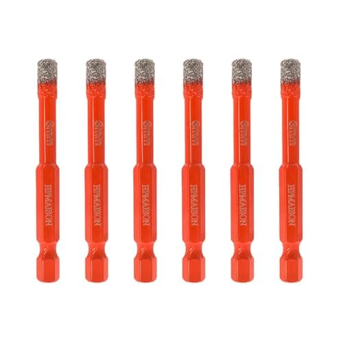 Image of HPMAISON Diamond Drill Bits, 6Pcs 6mm Porcelain Tile Drill Bit Set, 1/4" Hex Shank Diamond Dry Drill Bits for Drilling Granite, Ceramic, Porcelain, Marble, Hard Tile, Stone, Glass