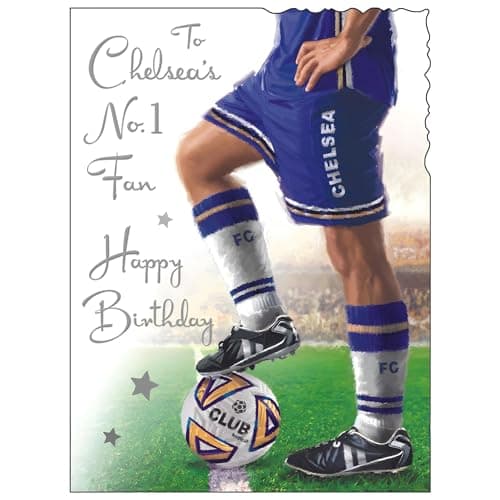 Image of Chelsea Birthday Card - Football Design - No. 1 Fan - Special Finishes and Illustrated Insert Leaf - Made in the UK