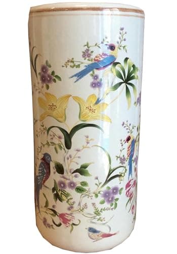 Image of M S L Birds and Floral Ceramic Umbrella Stand/Walking Stick Stand/Large Vase