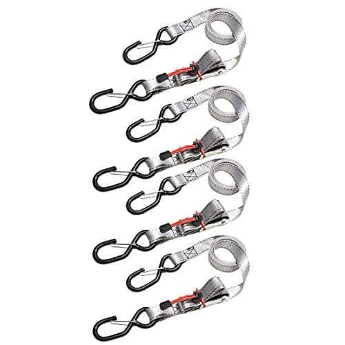 Image of Master Lock 3062EURDAT Tie Down Strap with Hooks and Buckle, Grey, 1.80m x 25mm Straps, Pack of 4