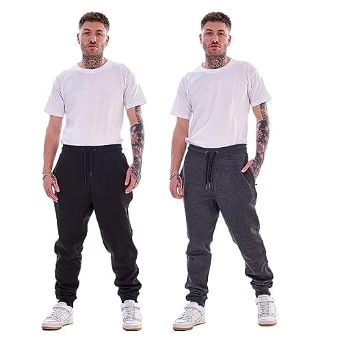 Image of Keanu 2 Pack Regular Fit Mens Joggers - Super Soft Jogging Bottoms with Brushed Fleece Lining - Lounge Pants Gym Joggers - Cotton Rich Blend - Mens Sizes S - 2XL (Black/Charcoal Pack, Medium)