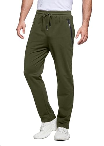 Image of ZOXOZ Mens Tracksuit Bottoms Open Hem Trousers Mens Joggers Slim Fit Cotton Jogging Bottoms Elasticated Waist Zip Pockets Green L