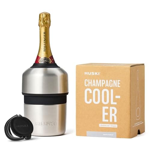 Image of Huski Champagne Cooler | NEW | Award-Winning Iceless Design with Detachable Bottle Stopper | Keeps Wine Cold up to 6 Hours | Fits Most 750ml Champagne, Prosecco & Sparkling Wine Bottles (Stainless)