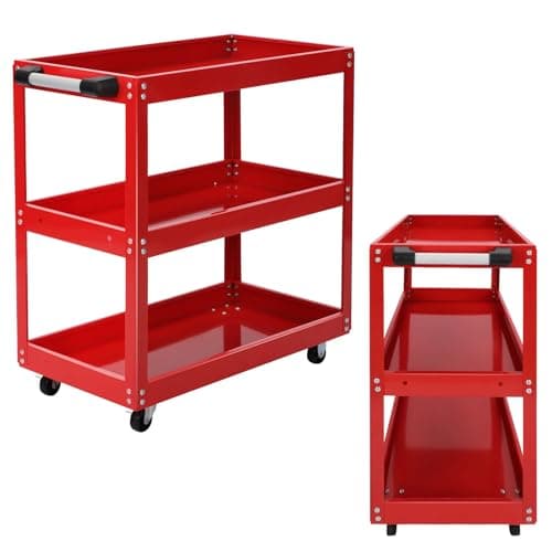 Image of BLUE BAZAAR 3-Tier Heavy Duty Tool Trolley, 66×35×65cm Workshop Wheel Cart – Mobile Garage Tool Storage Shelf for DIY, Mechanics, Repair Shops & Transporting Tools