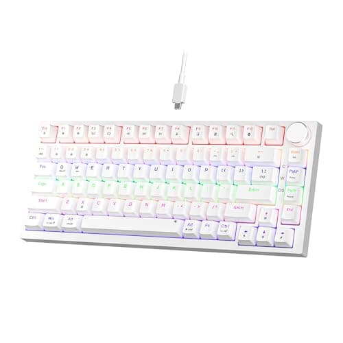 Image of Newmen GM326 Mechanical Keyboard,Wired Gaming Keyboard,75% Percent TKL Hot Swappable Compact LED Backlit USB C Mechanical Gaming Keyboards with Knob for PC Windows Mac,QWERTY Layout,White,Red Switches
