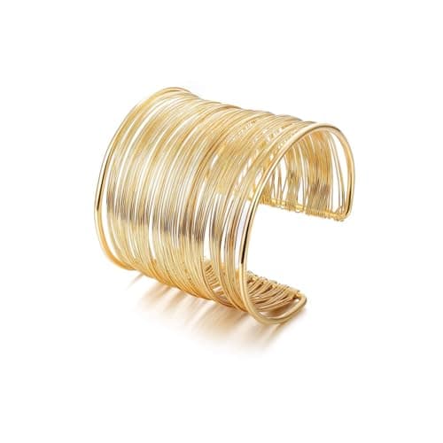 Image of GAUEIOUR Women's Bangle Cuff Bracelets Open Metal Bracelet,Personalized Smooth Metal Wire Looped Hollow Armband, Women's Adjustable Gold-Plated Jewelry Accessories