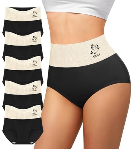 Image of MIOTAN Women's Cotton Underwear High Waisted Tummy Control Knickers Postpartum Briefs Ladies Panties Pack (Black, M)