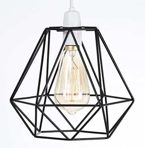 Image of GMUK Home & Garden Products | Retro Vintage Industrial Easy Fit Wire Basket Cage Pendant Light Shade | Pendant Lights, Home Décor & Improvement Essential | 210mm Shade Diameter – Black