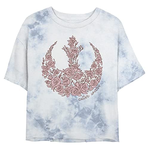 Image of Star Wars Women's Rose Rebel T-Shirt, White/Blue, Large