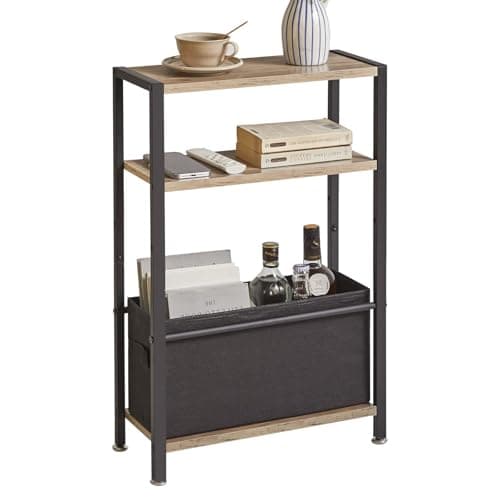 Image of Aibiju Narrow Side Table with Storage Shelf, 3-Tier Slim End Table with Fabric Basket, Modern Sofa Table Thin Side Table for Living Room, Bedroom Study, Bedside, Office, Oak gray YD-TM052Y