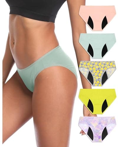 Image of Neione Period Pants for Women Heavy Flow Menstrual Underwear Leakproof Knickers Ladies High Leg Briefs 5 Pack Joyance M