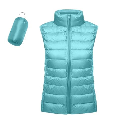 Image of Womens Puffer Gilet Lightweight Packable Quilted Vest Padded Outwear with Zip up Pockets Ladies Bodywarmer Windproof Sleeveless Jacket 50th Birthday Gifts for Women,Turquoise,M,u54k