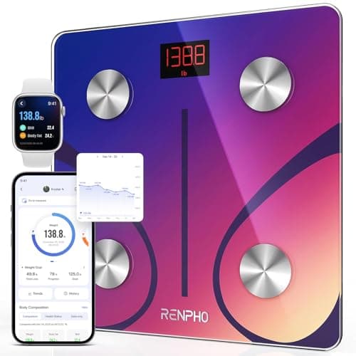 Image of RENPHO Body Fat Scale Bluetooth, Digital Scales for Body Weight Bathroom Weighing Scale Smart BMI Scales, Body Composition Monitors with Smartphone App, Red, Elis 1