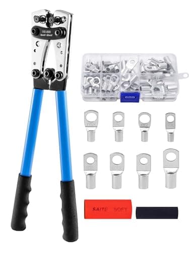 Image of GREENSAPPIRE Battery Cable Crimping Tool 6-50mm²(AWG 8-1/0) Hand Electrician Pliers for Heavy Duty Wire Lugs Battery Terminal Copper Lugs with 60PCS Copper Ring Terminals