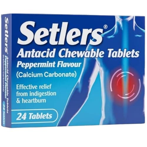 Image of Setlers Antacid Chewable Tablets, Peppermint Flavour, 24 Pack, Contains Calcium Carbonate, Effective Relief from Indigestion and Heartburn, Tackles Acid Reflux