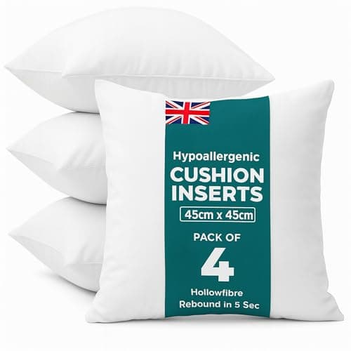 Image of C Stores Cushion Inserts 45cm x 45cm (Pack of 4) for Indoor/Outdoor Sofas and Beds, Square Cushion Pads Fillers, Cushion Inners, Anti-Allergy Cushion Supportive Bounce Back Comfort, 18 x 18 Inch