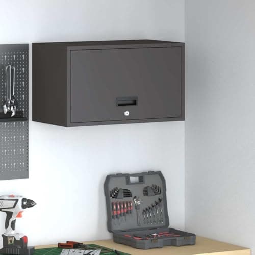 Image of SooIarix Black Garage Wall Cabinet 60x33x35cm Gas Lift Door Heavy Duty Steel Secure Deadbolt Lock Ideal for Workshop, Office and Storage