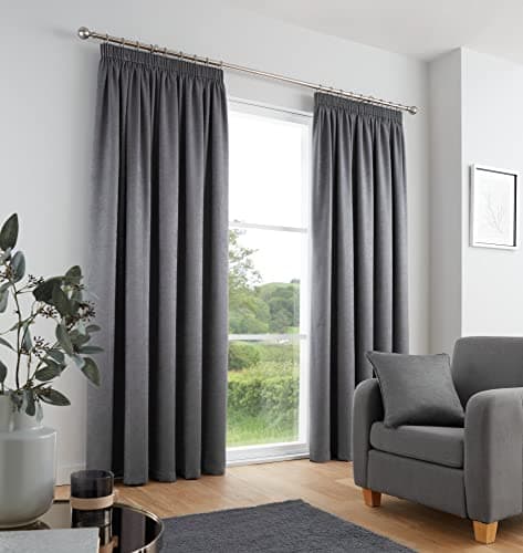 Image of Fusion - Galaxy - Pair of Dim-out Pencil Pleat Curtains - 90" Width x 72" Drop (229 x 183cm) in Charcoal