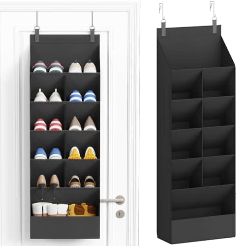 Image of Lifewit 6 Tier Over the Door Shoe Organisers with 11 Deep Pockets, Fabric Hanging Wall Mounted Shoes Rack Behind Door Storage Organizer for Boots, Sports Sneakers in Dorm,Home or Closet,1 Pack, Black