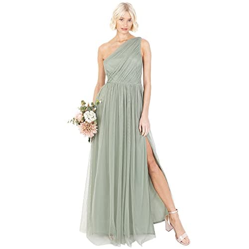 Image of Anaya with Love Women's Womens Ladies Maxi One Cold Shoulder Slit Split Sleeveless Prom Wedding Guest Bridesmaid Dress, Forest Green, 8 UK