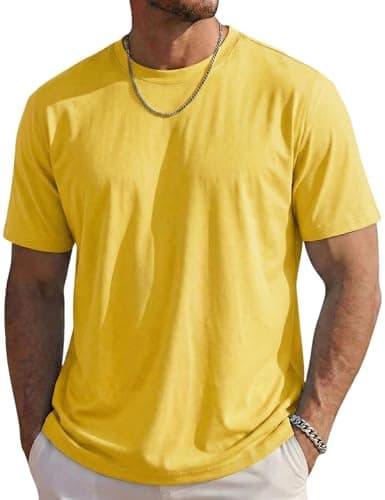 Image of TACVASEN Mens T Shirt Sun Protection Cotton Short Sleeve Quick Dry UV Shirts UPF 50+ Beach Casual Holiday Tops Yellow M