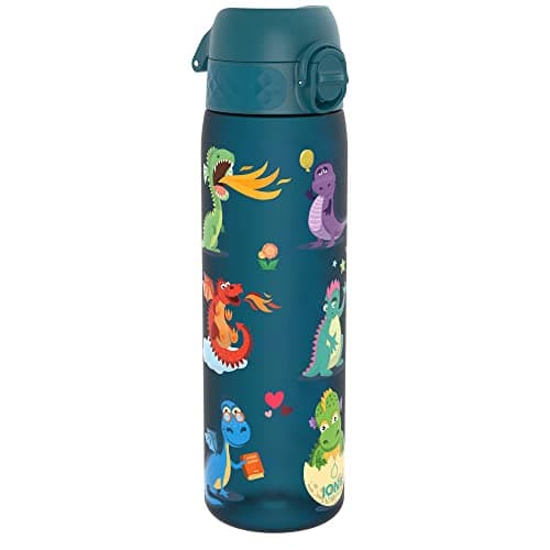 Image of Ion8 Water Bottle, 500 ml/18 oz, Leak Proof, Easy to Open, Secure Lock, Dishwasher Safe, BPA Free, Hygienic Flip Cover, Carry Handle, Easy Clean, Odour Free, Carbon Neutral, Dragons Design