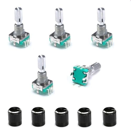 Image of Wvzong 360-Degree Rotary Encoder Switch with Push Button - 5-Pack EC11 Compatible Digital Potentiometer & Knob Caps for Arduino Projects