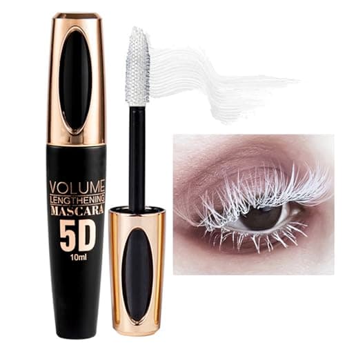 Image of White Mascara, 5D Fiber Coloured Waterproof Eyelash Primer Long Lasting Thick Smudge-Proof Natural Voluminous Telescopic Mascara for Sensitive Eyes Makeup, Party Stage Use Halloween Christmas Gifts
