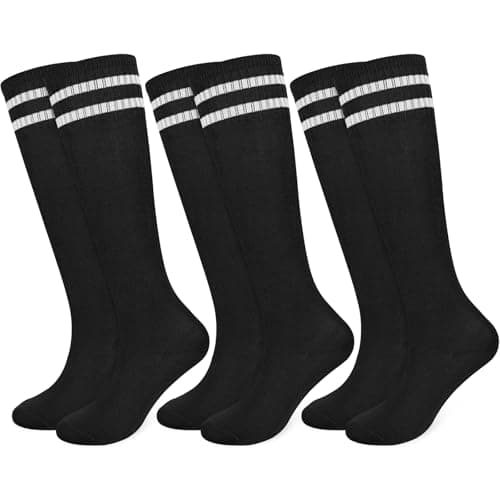 Image of srclo 3 Pairs Kids Breathable Soccer Football Socks,Long Football Sports Socks for Boys Girls Youth Junior Running,Training,Rugby,(Aged 5-12) (UK, Age, 5 Years, 8 Years, Regular, 3Black)