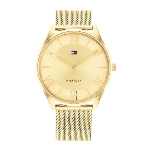 Image of Tommy Hilfiger Analogue Quartz Watch for Men with Gold Colored Stainless Steel Mesh Bracelet - 1710515