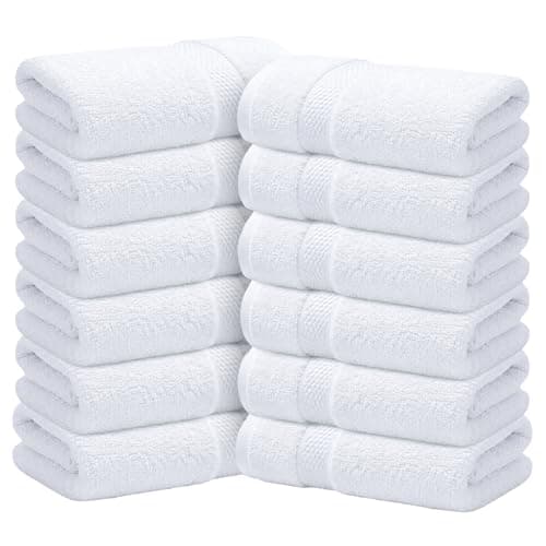 Image of Infinitee Xclusives - 12 Pack 100% Cotton Face Cloths Wash Cloths |30x30 cm| - Ultra Soft & Highly Absorbent Fingertip Towels for Spa, Gym, Hotel & Bathroom |Brilliant White|