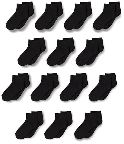 Image of Amazon Essentials Unisex Kids' Cotton Ankle Socks, 14 Pairs, Black, S (2-4 Years)
