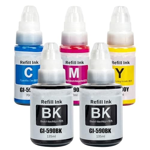 Image of SHUOLEI GI-590 GI-490 Ink Compatible with Canon GI590 inkida compound Multipack for Pixma G1400 G2410 G3400 G4411 G1500 G2500 G3500 G3510 G1501 (5-Pack)
