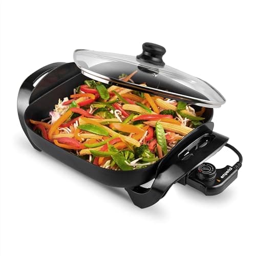 Image of Emperial Multi Cooker Skillet - Multi-Function Electric Frying Pan Cooker, Non-Stick Surface with Vented Glass Lid, Adjustable Temperature Control 30cm x 30cm Pan Size - 1500W