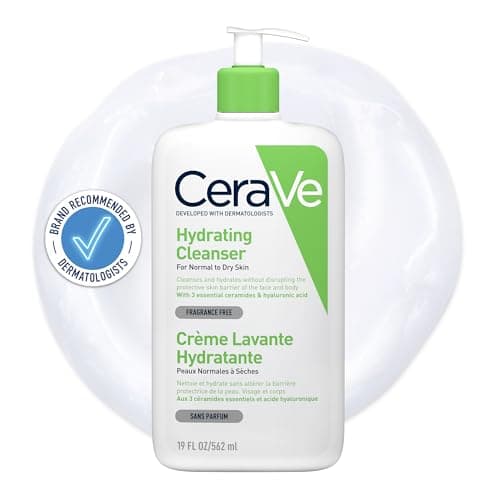 Image of CeraVe Hydrating Cleanser, Face & Body, With 3 essential ceramides & hyaluronic acid, Fragrance & soap free, For normal to dry skin, 562 ml/19 fl oz