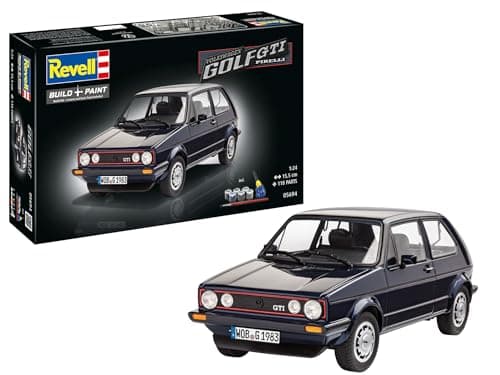 Image of Revell Gift Set 05694 "35 Years VW Golf 1 GTI Pirelli 1:24 Scale Unbuilt Plastic Model Kit with Contacta Professional Glue, Paintbrush & Selected Aqua Color Paints