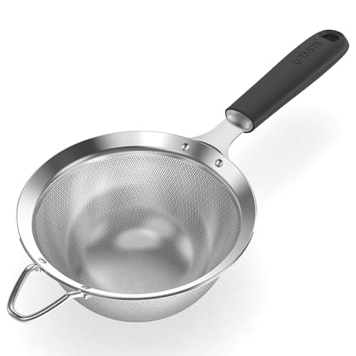 Image of U-Taste Medium Fine Mesh Sieve: 18/8 Stainless Steel 12cm Kitchen Sieve and Strainer with Riveted Sturdy Silicone Handle, Great for Sifting Flour, Straining Tea, Rice, Quinoa (Black)