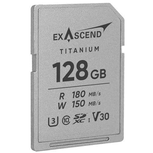 Image of Exascend Titanium SDXC UHS-I V30 Memory Card 128GB – Full Metal Body, Up to 180MB/s Read, 150MB/s Write, 4K UHD Video, IP68 Water & Dust Resistant, 20× Stronger Than Standard SD Card