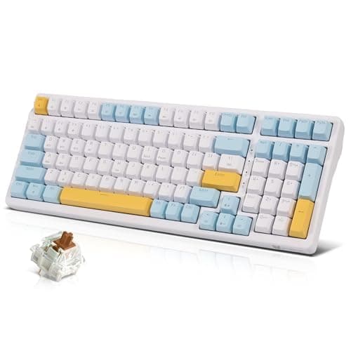 Image of Qisan Mechanical Wireless Keyboard USB Wired Gaming Keyboard Ice Blue Led Backlit Keyboard Brown Switch 100 Keys US Layout | Computer Accessories | Mechanical Keyboards Wireless | Gaming Keyboards