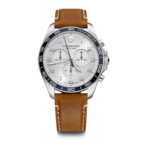 Image of Victorinox Men’s Watch Fieldforce Classic Chrono Ø 42 mm, Swiss Made, Analogue Quartz, Water-Resistant up to 100 m, Sapphire Glass, Leather Strap, Brown/White