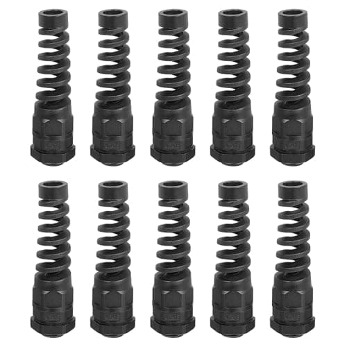 Image of sourcing map 10Pcs Waterproof Cable Gland, M12 Nylon Spiral Strain Pigtail Cord Joint with Gasket for 3-6.5mm Wire Thread Cable Fixing and Appliances, Black