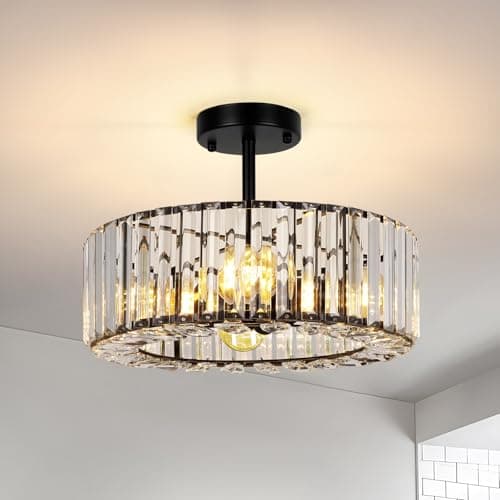 Image of FRIDEKO HOME Modern Crystal Ceiling Lights Fixture 4-Lights, Round Black Chandeliers Ceiling Light with E27 Base, LED Light Fittings Ceilings for Bedroom, Living Room, Hallway, Kitchen