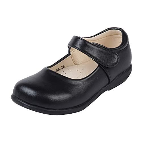 Image of MK MATT KEELY Girl's Kid's Flat School Black Mary Jane Hook Loop Comfortable Uniform Shoes, Black Style 5, 13.5 UK Child