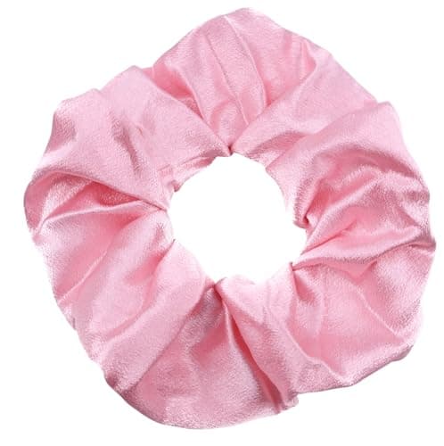 Image of Mytoptrendz® Plain Satin Hair Scrunchies Ponytail Hair Tie Large Traceless Luxurious Bobbles Classic Hair Accessory (Pink light)