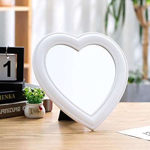 Image of Hosoncovy Heart Shaped Foldable Desktop Makeup Mirror with Stand,Decorative Wall Hanging Handheld Cosmetic Vanity Gift Mirror (White)