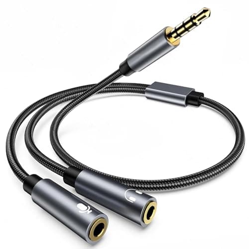 Image of Headphone Mic Splitter 2 Way, 3.5mm Jack Audio Splitter Mic Braided Adapter 2 Female to 1 Male Mic Aux Cable for Gaming Headset, Earphone, Speaker, Desktop, Laptop, PS4 Controller, External Mic