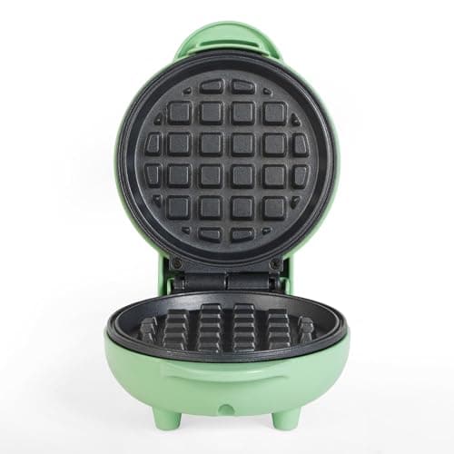 Image of Giles & Posner EK4214GSGR Mini Waffle Maker – Non-Stick Waffle Iron Machine, For Belgian & American Style Waffles, Sweet/Savoury Snacks Desserts, Compact, 11.5 cm Round Cooking Plate, Pastel Green